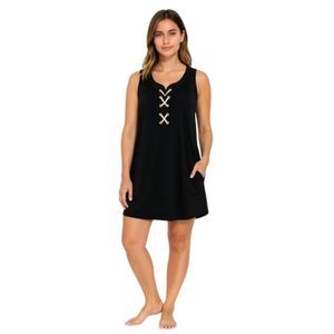 Saint Tropez West Medium Black Sundress White Nautical Tie Deep Pockets Cover-up